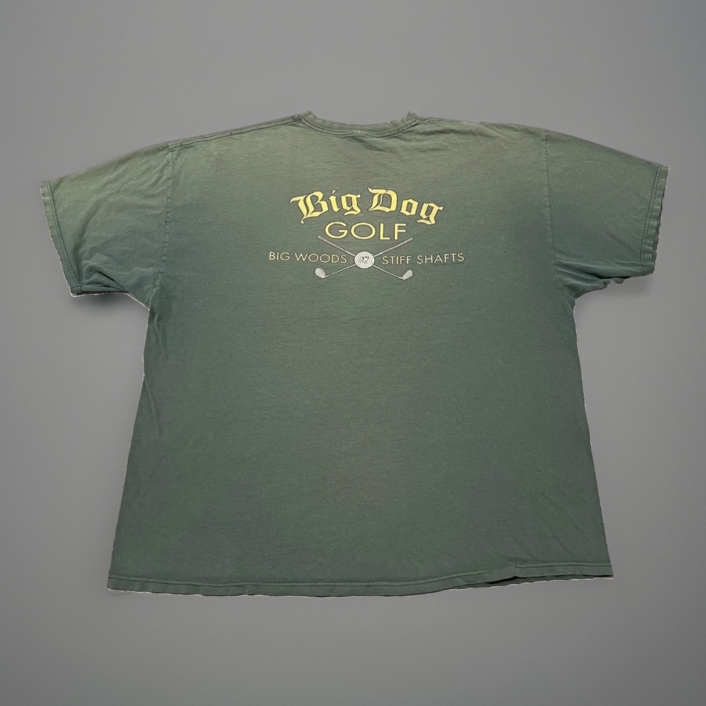 Vintage 90s Big Dogs Mens Dark Green Faded Distressed Golf Graphic T-Shirt